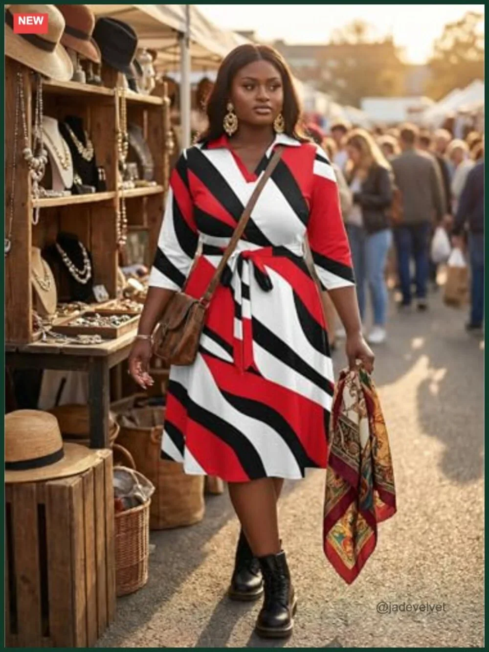 Plus Size Midi Dress with Pockets and Belt African Print Flutter Sleeve